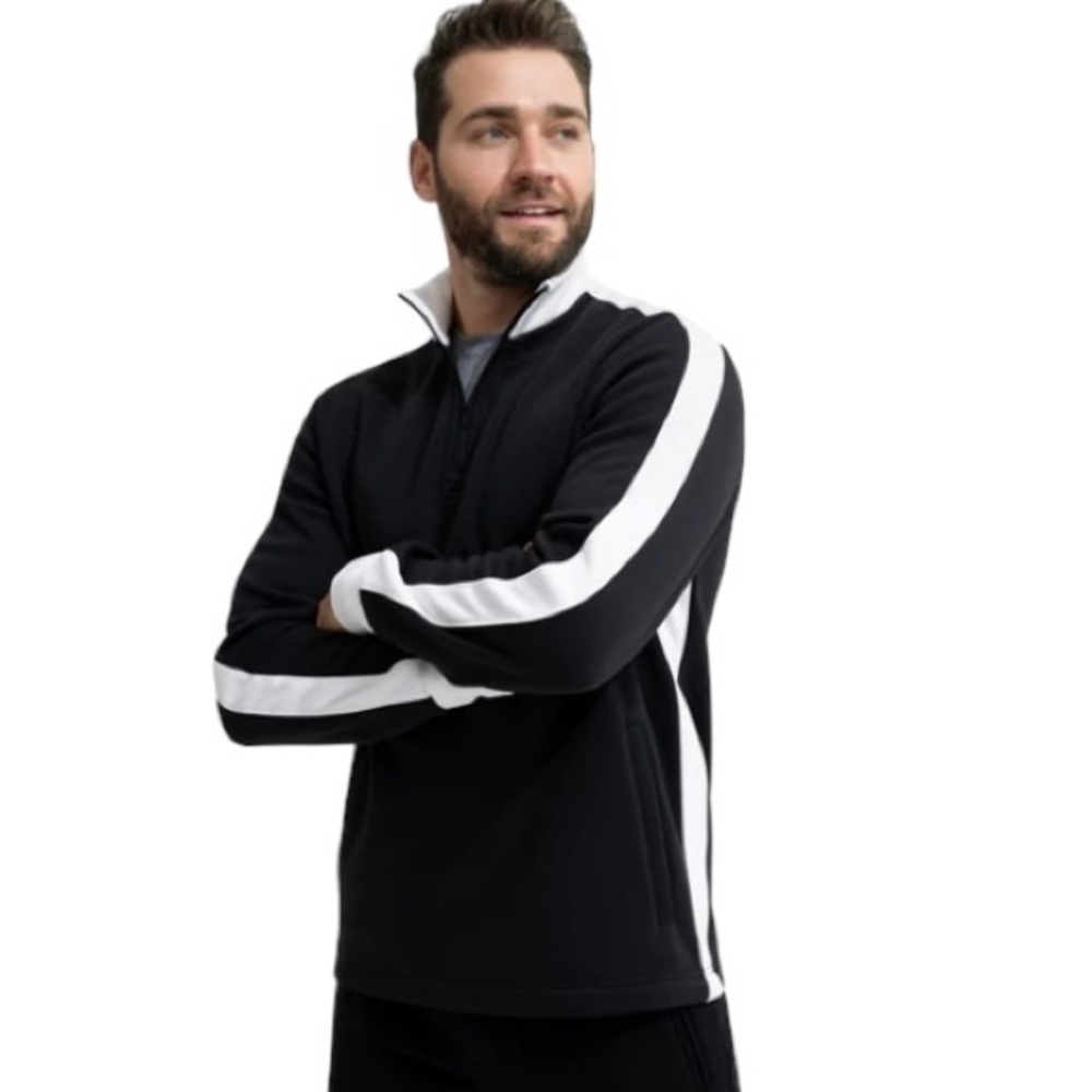 Swet Tailor Stretch Micro Fleece Quarter Zip Men L‎ Black Snow Slalom Stripe New